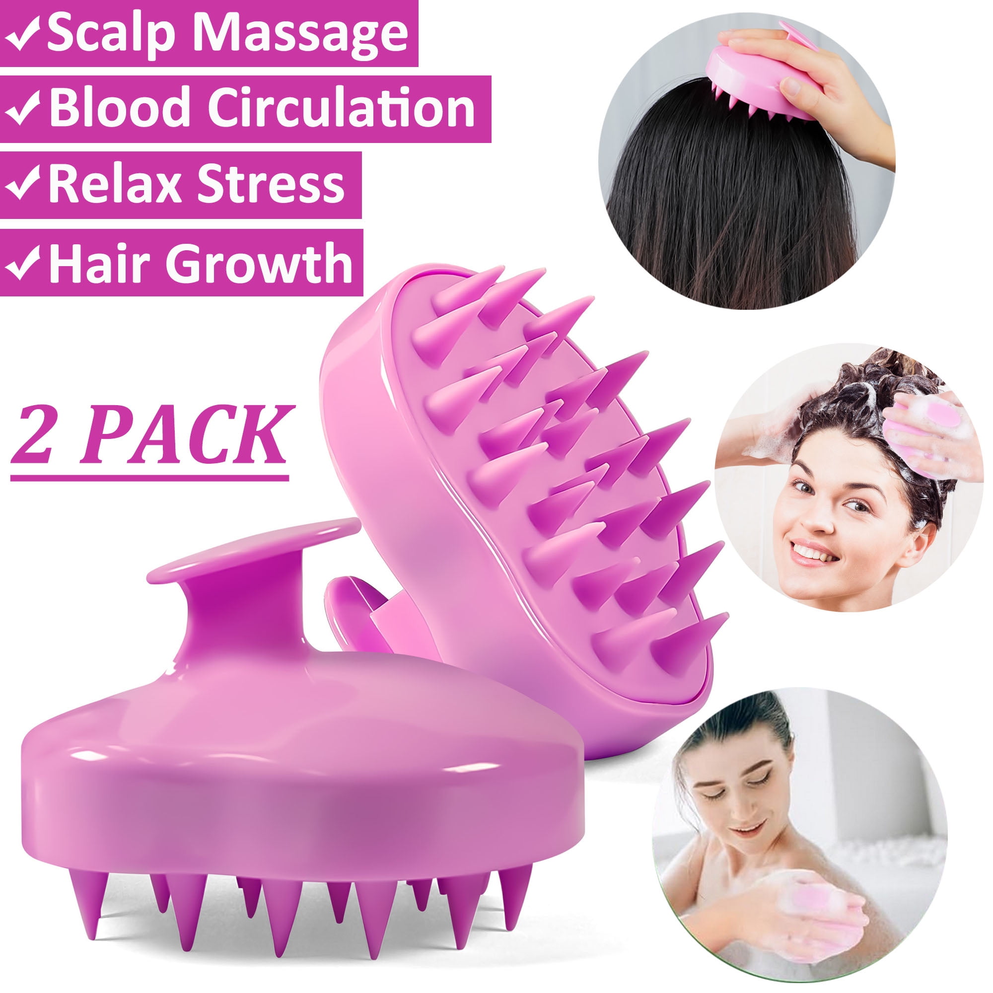 (2 Pack) Pink Silicone Hair Scalp Massager Shampoo Brush for Hair ...