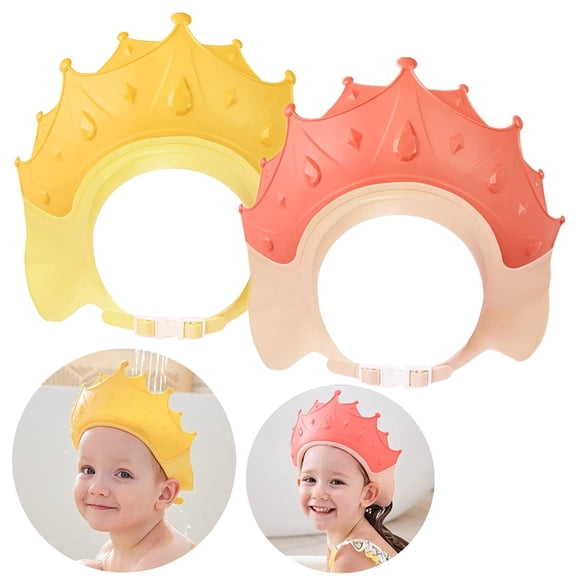 2 Pack Silicone Hair Washing Baby Shower Cap, Adjustable Visor Head Protector Shampoo Cap for Toddler, Baby, Kids, Children - Yellow & Pink
