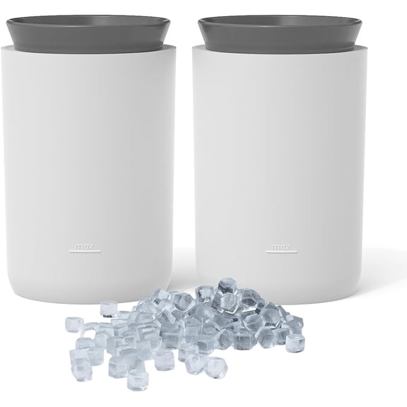 2 Pack Silicone Hexagon Mini Ice Cube Maker Cup with Lid, Portable Press Type Cylinder Tray Mold for Travel, 350 Small Cubes, White (k)
