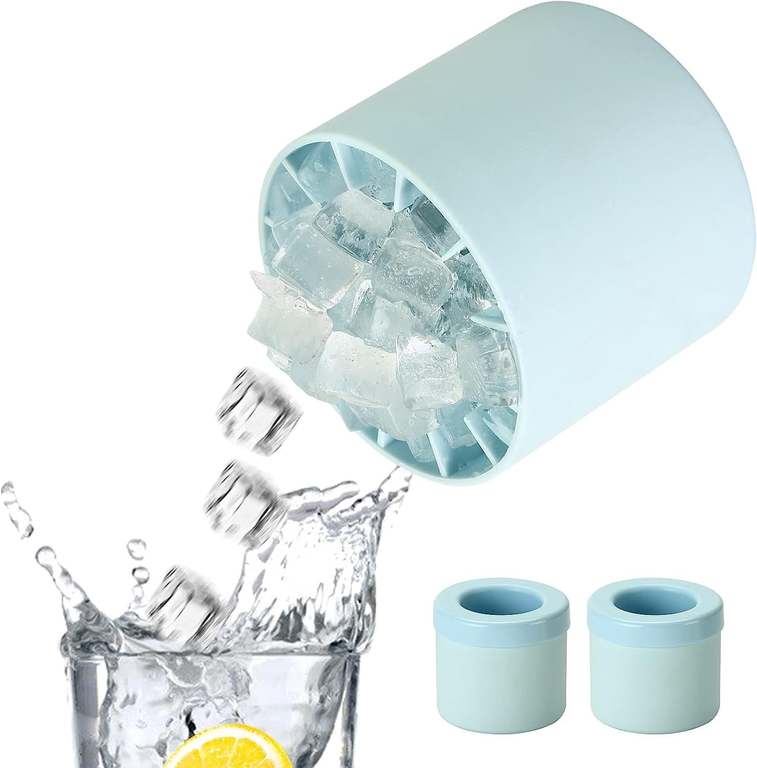 2 Pack Silicone Ice Cube Maker Cup Cylinder Ice Cube Tray with Lid ...