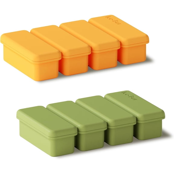 2 Pack Silicone Ice Cube Tray, Soup Cubes with Lid, Small Meal Prep Freezer Storage Containers for Food Juice Sauce Broth Dessert Kitchen (Yellow, Green)