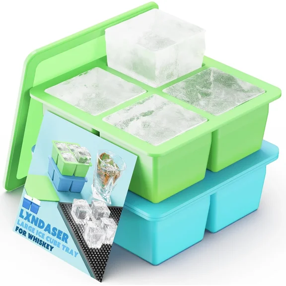 2 Pack Silicone Ice Cube Tray With Lid -Large Ice Cube Molds For Freezer Easy Re