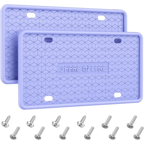 2 Pack Silicone License Plate Frame Front Back License Plate Cover License Plate Bracket Holder Rust-Proof, Rattle-Proof, Weather-Proof, for US CA Standard Cars (Purple)