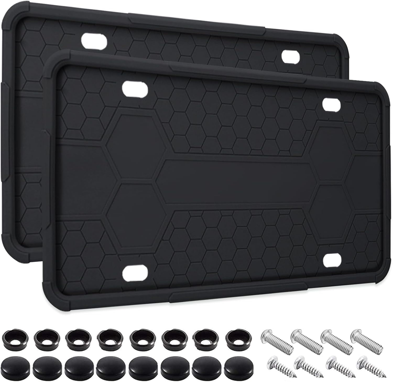 2 Pack Silicone License Plate Frames Black, Car Plate Frame Holder ...