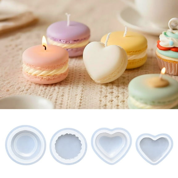 2-Pack Silicone Macaron Mold Set, Round & Heart Shape, Non-Stick Flexible DIY Baking Mold for Cookies, Chocolate, Candy, Soap Making, Easy Release, Reusable