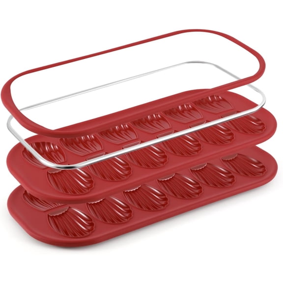 2-Pack Silicone Madeleine Pans with Metal Reinforced Frame, 12-Cavity Shell Shape Madeleine Mold with Non-Slip Handle, Nonstick Madeleine Cookie Trays for Oven, BPA Free, Dishwasher Safe