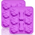 thumbnail image 1 of 2 Pack Silicone Molds with Puppy Dog Paw and Bone Shaped 2 in 1, Reusable Non-Stick Ice Cube Trays & Flexible Candy Chocolate Molds for Homemade Dog Treats, Pudding & Baking Biscuits (Purple), 1 of 5