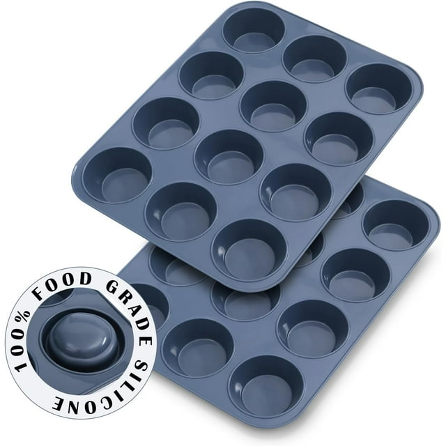 2 Pack Silicone Muffin Baking Pan & Cupcake Tray 12 Cup Nonstick Cake