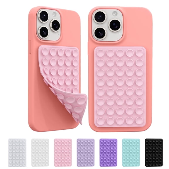 2 Pack Silicone Double-Sided Suction Cup Phone Case Detachable Mount, Sticky Phone Grip with Higher Suction Power for iPhone, Hands-Free Phone Accessories Holder for Selfies and Videos, Light Pink