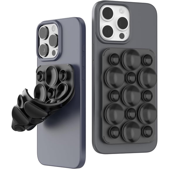 2 Pack Silicone Octo Cup Buddy Sticky Grip Holder for Cellphone, Silicone Suction Cup Phone Case Mount Double Sided, Hands - Free Solution for Cellphone Selfies & Video - Taking (Black)