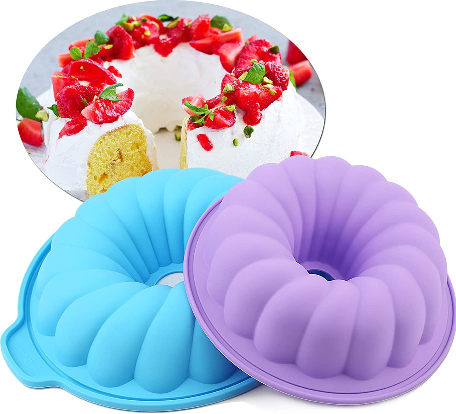 2 Pack Silicone Round Cake pan European Grade NonStick Bakeware For Jello, Bread, Gelatin