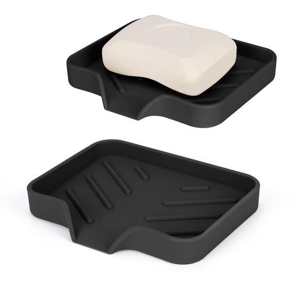 2-Pack Silicone Self-Draining Waterfall Soap & Sponge Holder, Non-Slip Tray for Bathroom Kitchen Sink