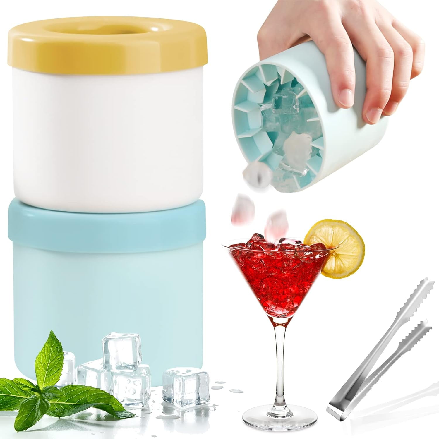 2 Pack Silicone Small Ice Cube Trays with Lids, Mini Ice Maker Cup and