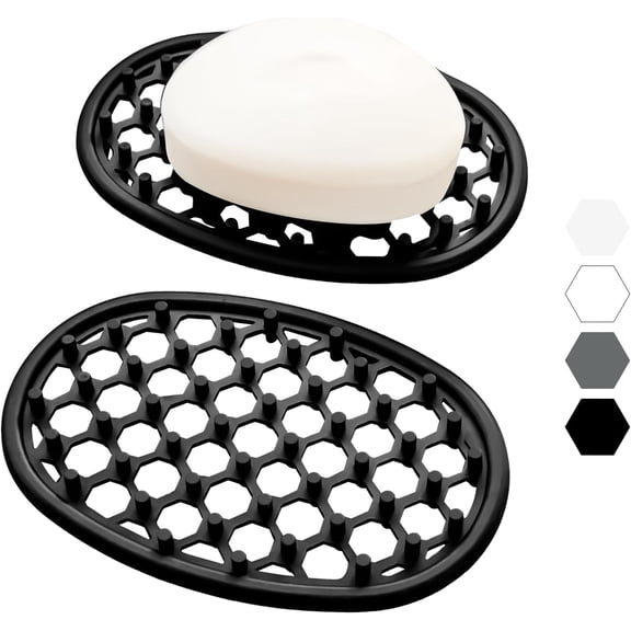 2 Pack Silicone Soap Dishes for Bar Soap, Shower Soap Holder with Efficient Drainage Holes for Bathroom Sink Kitchen Counter, Non-Slip Draining Soaps Saver Pad for Shower Niche/Shelf, Bathtub