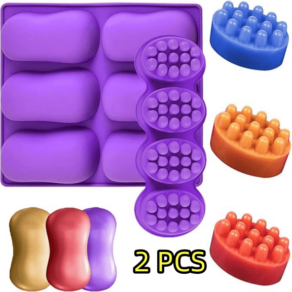 2 Pack Silicone Soap Molds, with Different Shapes, Perfect for Soap Making, Handmade Cake Chocolate Desserts Biscuit Pudding Teacake Jelly