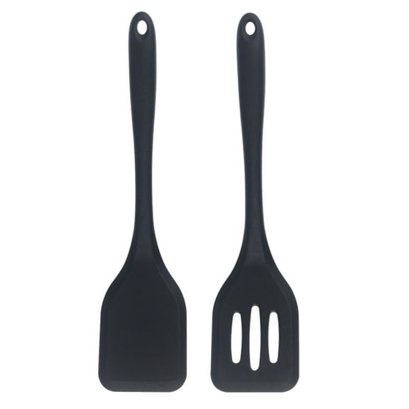 Silicone Spatulas Kit, 2pcs Solid & Slotted Cooking Turner for Non-stick Cookware, Kitchen Utensils for Flipping/Frying, Healthy & Seamless, Heat-Resistant & Non-Scratch, Dishwasher Safe, Black