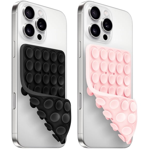(2 Pack) Silicone Suction Cup Phone Case Mount Double Sided, Sticky Phone Grip with Higher Suction Power for Cell Phone, Hands-Free Phone Accessories for Selfies and Videos, Black & Pink