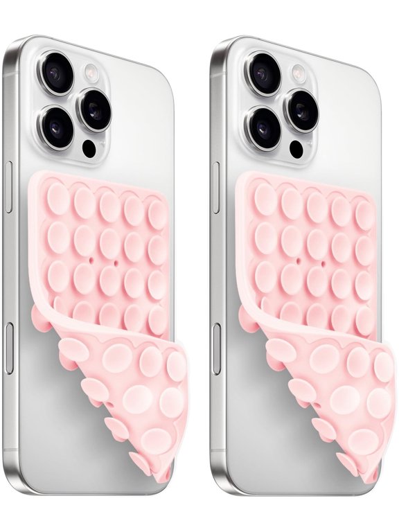 (2 Pack) Silicone Suction Cup Phone Case Mount Double Sided, Sticky Phone Grip with Higher Suction Power for Cell Phone, Hands-Free Phone Accessories for Selfies and Videos, Pink