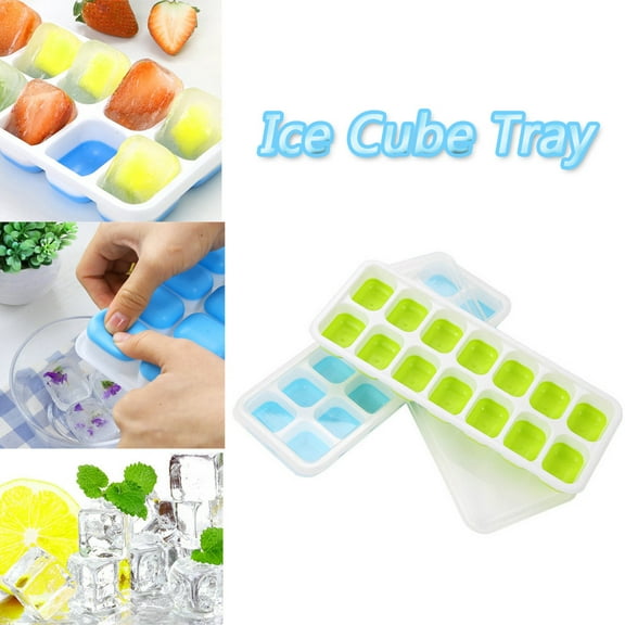 2 Pack Silicone stackable Ice Cube Trays, Reusable Flexible Silicone Ice Cube Trays with Spill-Resistant Removable Lids, Easy Release Ice Maker Tray - Easy to Use Dishwasher Safe