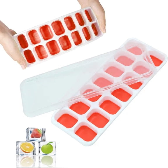 2 Pack Silicone stackable Ice Cube Trays, Reusable Flexible Silicone Ice Cube Trays with Spill-Resistant Removable Lids, Easy Release Ice Maker Tray - Easy to Use & Dishwasher Safe (White+Red)…