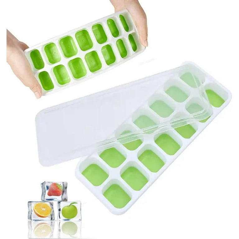 Suuchh Silicone Ice Cube Tray, 4 Pack Easy-Release & Flexible 14-Ice Cube Trays with Spill-Resistant Removable Lid, Stackable Ice Trays with Covers for