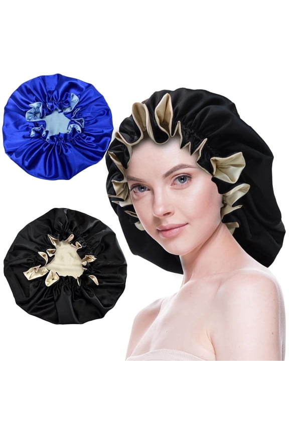2-Pack Silk Bonnet For Sleeping, Double Layer Reversible Satin Bonnets, Hair Cap For Men And Women With Long Curly Braid Hair