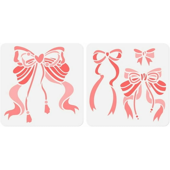 2 Pack Silk Bow Stencils for Painting on Wall 11.8 x 11.8 Inch Reusable Plastic Bow Stencils for Painting on Wood Furniture Fabric Canvas DIY Craft Stencil