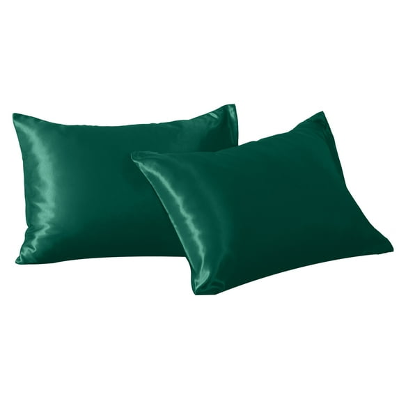 2 Pack Silky Satin California King Pillowcases for Hair and Skin, Super Soft and Cooling Pillow Cases with Envelope Closure, 20x40 Inches, Green