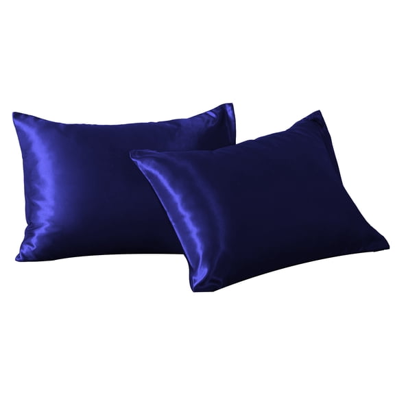 2 Pack Silky Satin California King Pillowcases for Hair and Skin, Super Soft and Cooling Pillow Cases with Envelope Closure, 20x40 Inches, Navy Blue