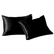 2 Pack Silky Satin King Pillowcases for Hair and Skin, Super Soft and Cooling Pillow Cases with Envelope Closure, 20x36 Inches, Black