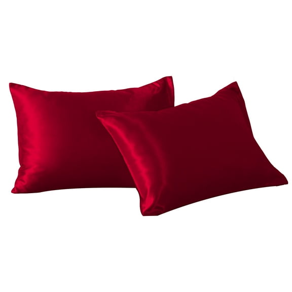 2 Pack Silky Satin Queen Pillowcases for Hair and Skin, Super Soft and Cooling Pillow Cases with Envelope Closure, 20x30 Inches, Red