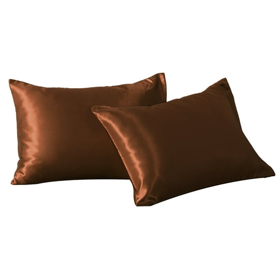 2 Pack Silky Satin Standard Pillowcases for Hair and Skin, Super Soft and Cooling Pillow Cases with Envelope Closure, 20x26 Inches, Brown