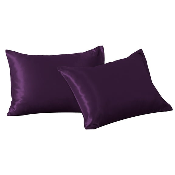 2 Pack Silky Satin Standard Pillowcases for Hair and Skin, Super Soft and Cooling Pillow Cases with Envelope Closure, 20x26 Inches, Eggplant Purple​​