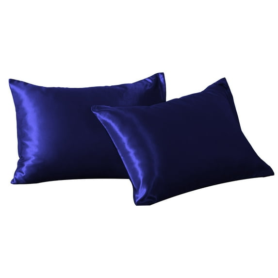 2 Pack Silky Satin Standard Pillowcases for Hair and Skin, Super Soft and Cooling Pillow Cases with Envelope Closure, 20x26 Inches, Navy Blue