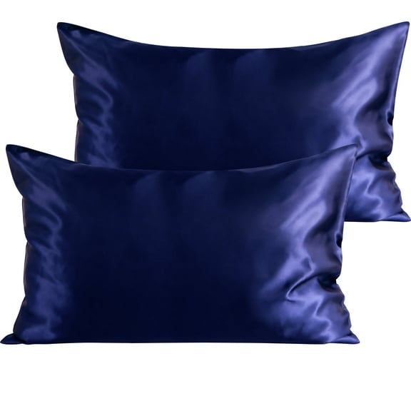 2 Pack Silky Satin Standard Pillowcases for Hair and Skin, Super Soft and Cooling Pillow Cases with Envelope Closure, 20x26 Inches, Navy Blue
