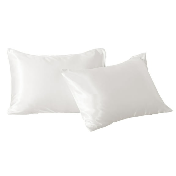 2 Pack Silky Satin Standard Pillowcases for Hair and Skin, Super Soft and Cooling Pillow Cases with Envelope Closure, 20x26 Inches, White