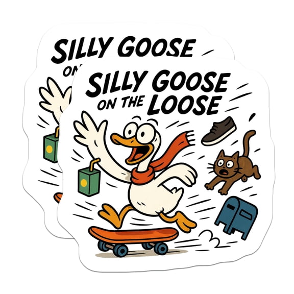 (2 Pack) Silly Goose Stickers - Goose on the Loose - Skateboard Animal Decal - 5" On Longest Side - Sticks to Smooth Flat Surfaces - Made in USA - BMCS22023
