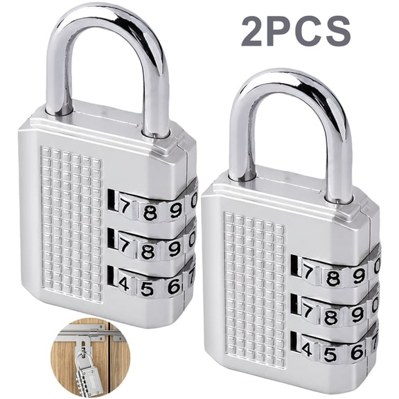 2-Pack Silver 3-Digit Resettable Combination Padlock with Stainless Steel Shackle for Gym Lockers Luggage Cabinets
