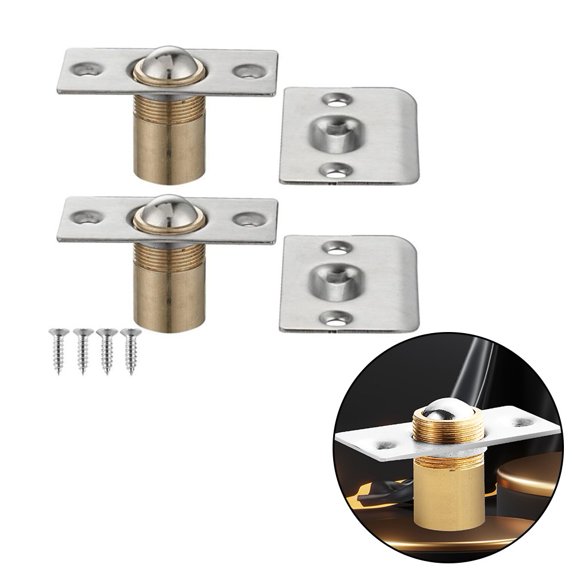 2 Pack Silver Door Ball Catch, Stainless Steel Spring Roller Latch For Closet Cabinet Furniture Doors With Knobs Or Levers, Polished Metal Housing, Rust Proof Closure Mechanism Hardware