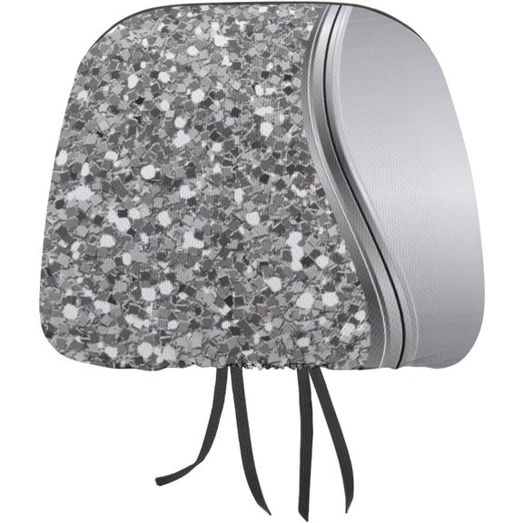 2 Pack Silver Faux Glitter Glam Bling Headrest Covers, Seat Cover Accessories Car Headrest Protector Universal Fit to All Car/Truck Models