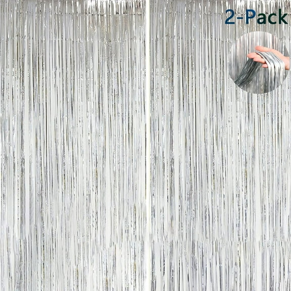 2 Pack Silver Metal Wire Fringe Curtains - 3ft x 8ft Photo Booth Backdrop for Parties, Weddings, Birthdays, Bridal Showers & Engagement Events.