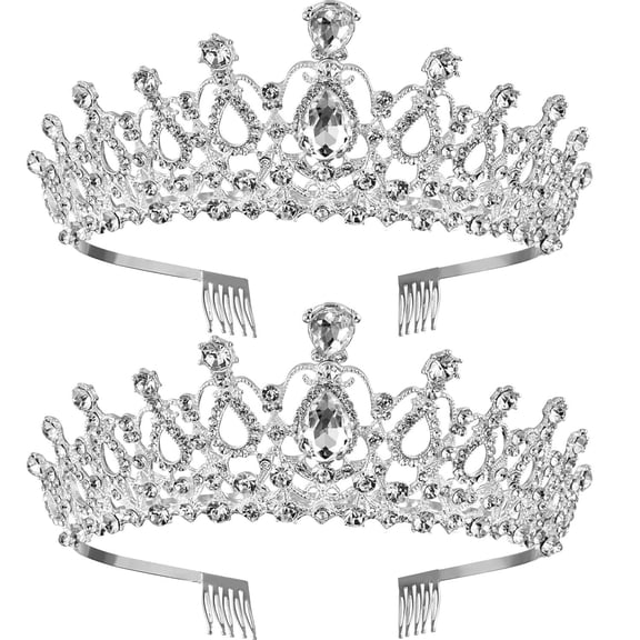 2 Pack Silver Tiara and Crowns for Women Crystal Princess Crown with Combs Wedding Tiaras for Bride Rhinestones Headband Headpiece for Halloween Costumes Bridal Birthday Party Prom Pageant