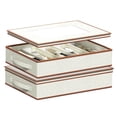 thumbnail image 1 of Aokeyee 2 Pack Silverware Storage Box with Adjustable Dividers, 5 Compartment Silverware Organizer with Lid Handle for Utensil Flatware Knives, Beige, 1 of 7