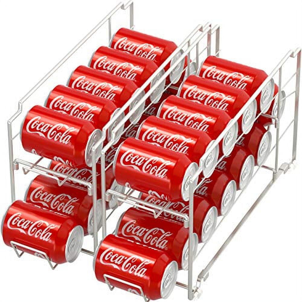 Threns 2 Pack Soda Can Storage Rack Stackable Beverage Can Organizer Non-Slip Can Dispenser Holder Space Saving Water Bottle Beverage Bins Shelf for