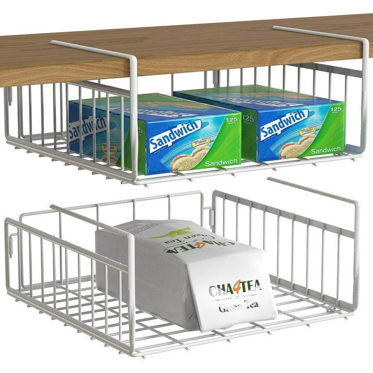 2 Pack - Simple Houseware Under Shelf Basket, White 
