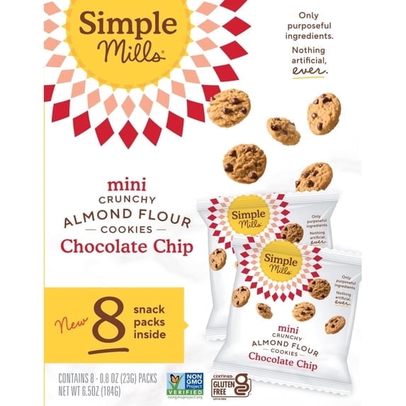 2 Pack - Simple Mills Mini Crunchy Chocolate Chip Gluten Free Cookies 0.8 oz, 8 Count