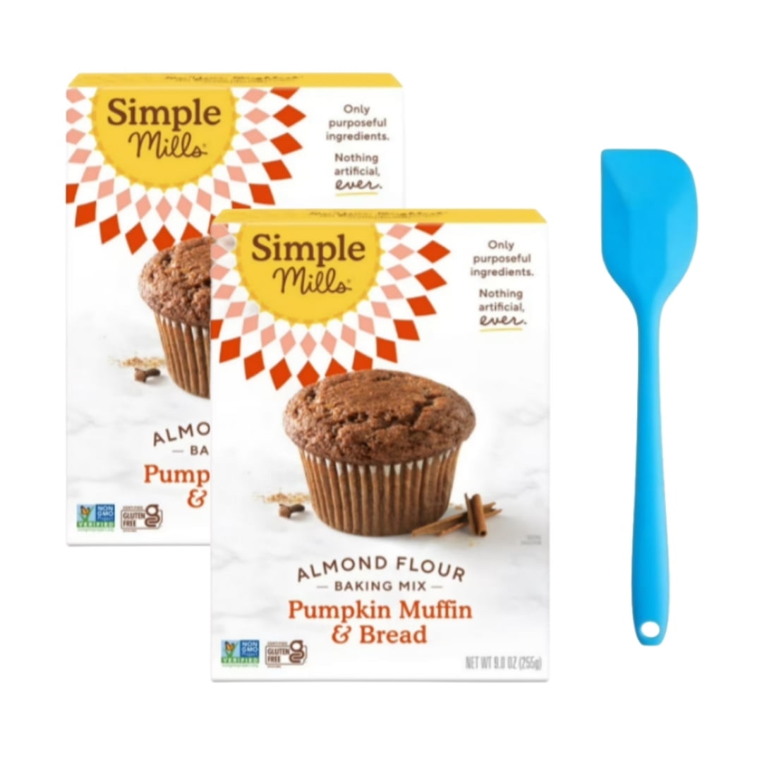 (2 Pack) Simple Mills Pumpkin Muffin and Bread Mix with Almond Flour, Gluten-Free Baking Mix, 9 oz Box with Spatula