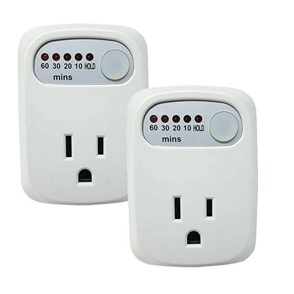 2 Pack Simple Touch Countdown Timer Auto Shut-Off Safety Outlet Receptacle, 5 Presets, 60 30 20 10 Minute Plug-in