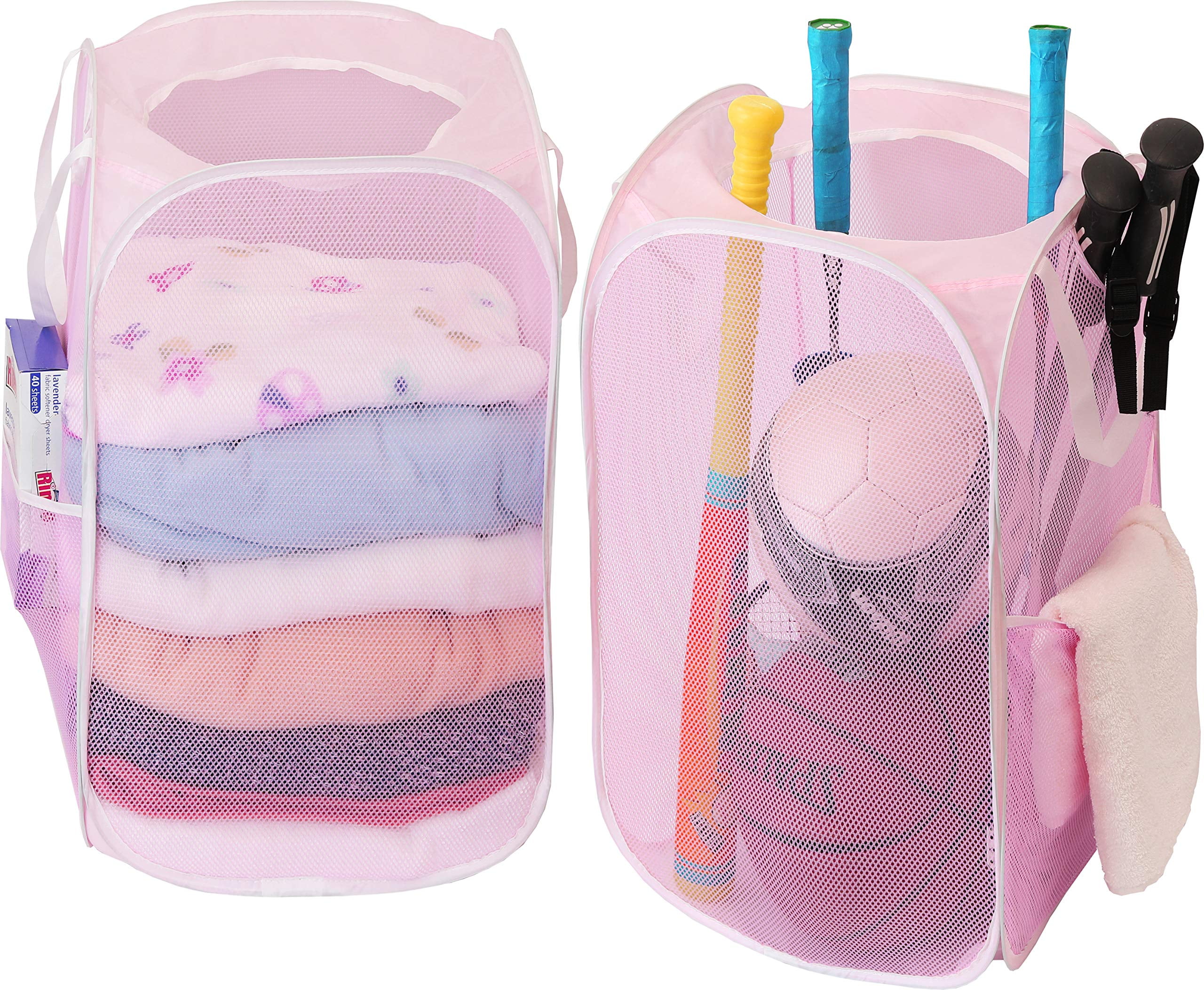 Simple Houseware Mesh PopUp Laundry Hamper Basket with Side Pocket, 2