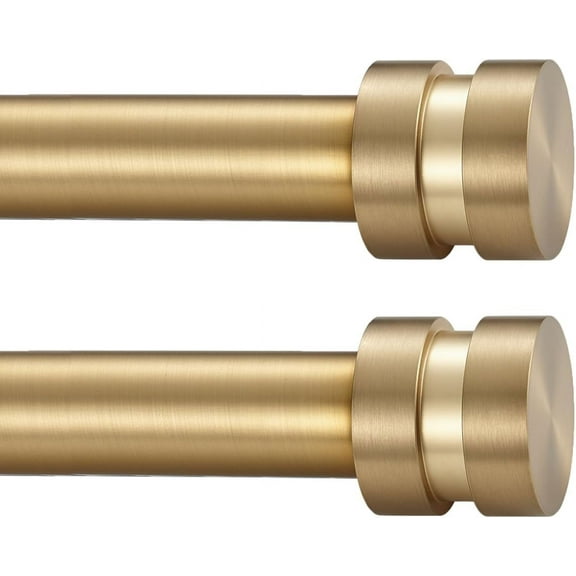 2 Pack Single Curtain Rods, 1Inch Diameter Telescoping Drapery Window Curtain Rod 28-48Inch(2.3-4ft) Rod Length, Warm Gold